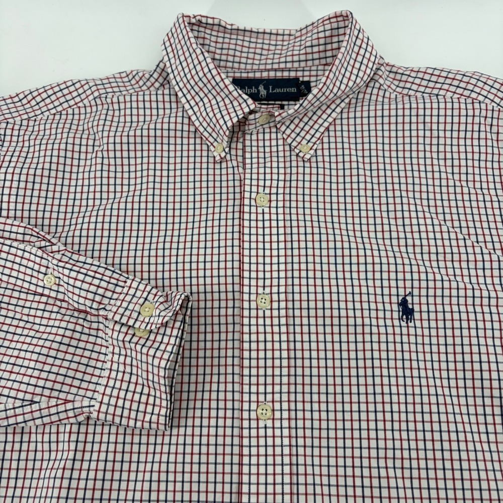 Ralph Lauren Mens 17.5 34/35 Classic Fit Tattersall Check Shirt Red Blue